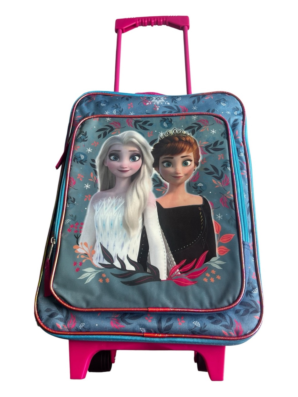 Frozen-Themed Girls' Pink and Blue Rolling Backpack Luggage
